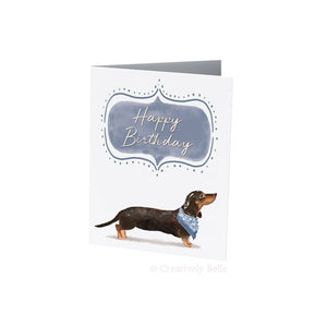 Greeting Card - Blue Happy Birthday Sausage Dog