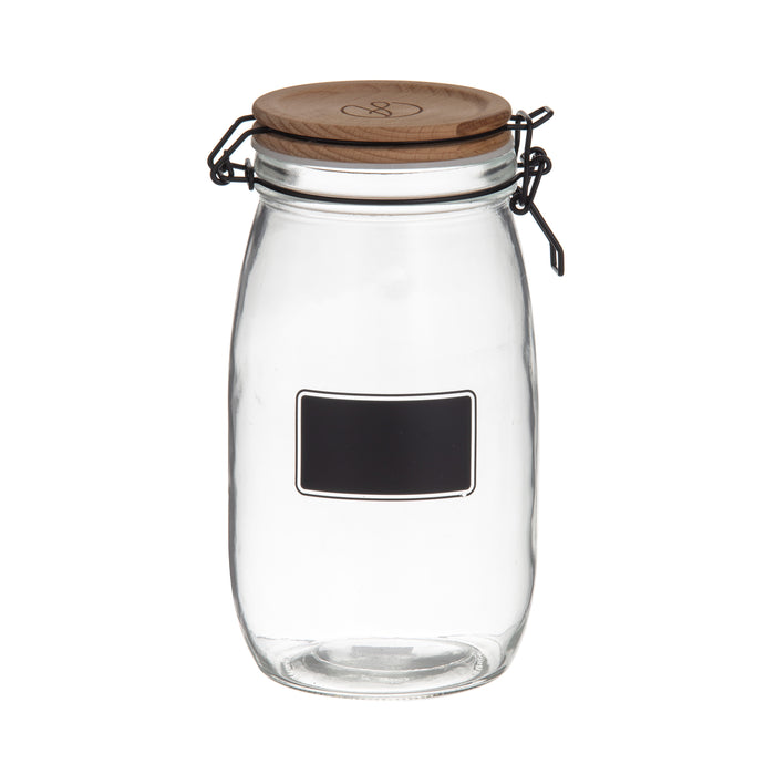 Academy Lewis Canister with Wood Lid and Chalkboard Label Clear/Natural/Black 1.5L