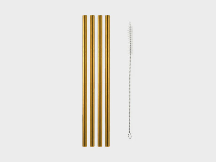 Cocktail & Co Reusable Wide Straw With Brush Set of 4 Gold Gift Boxed