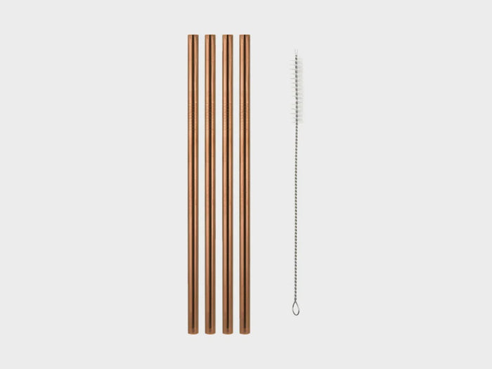 Cocktail & Co Reusable Wide Straw With Brush Set of 4 Rose Gold Gift Boxed