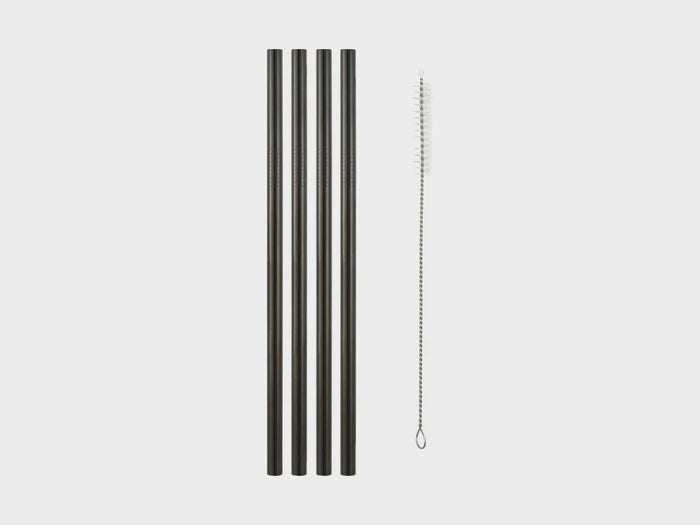 Cocktail & Co Reusable Wide Straw With Brush Set of 4 Black Gift Boxed