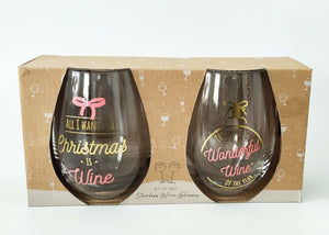 Christmas Quote Wine Glass Pink Gold S/2