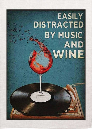 Easily Distracted by Music and Wine Tea Towel